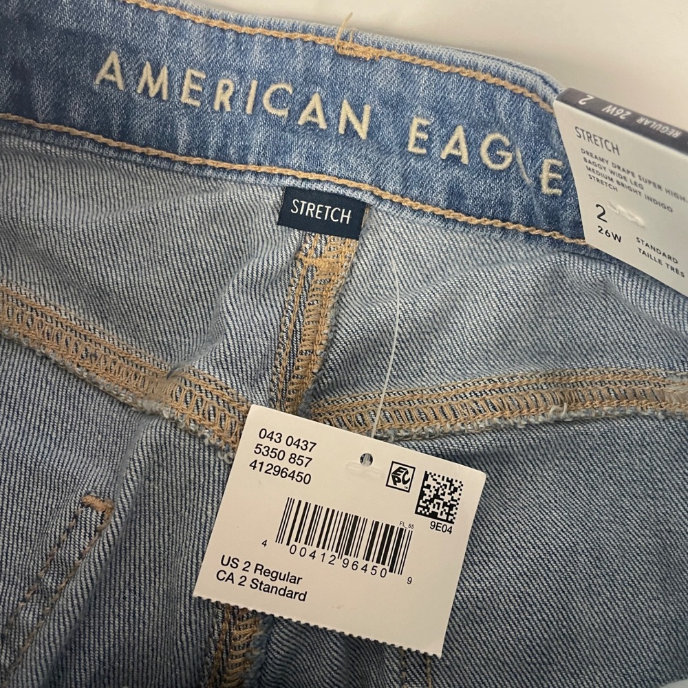 American Eagle Baggy Wide Leg Jeans Womens 2 Blue Super High-Rise Dreamy Drape - Picture 7 of 12